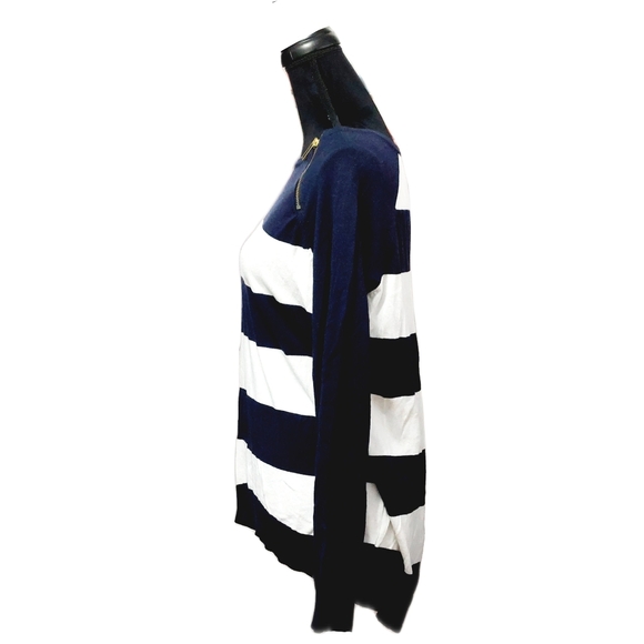 Michael Michael Kors Womens Navy & White Stripe Shoulder Zip Top Sz M - Picture 5 of 7